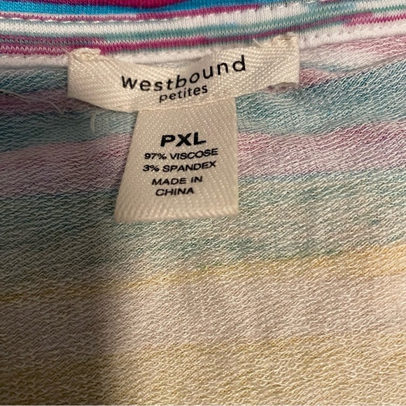 WESTBOUND Petite Chasing Stripe Short Sleeve Button Detail V-Neck Top Size PXL - Picture 15 of 15